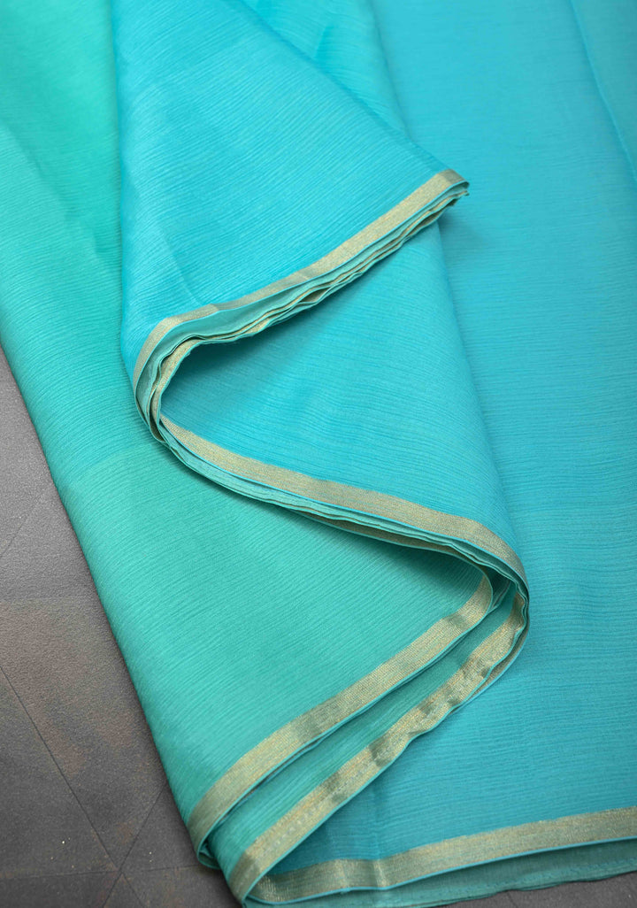 Bollywood style ombre pure chiffon Saree in shades of green and Blue , No Blouse Piece