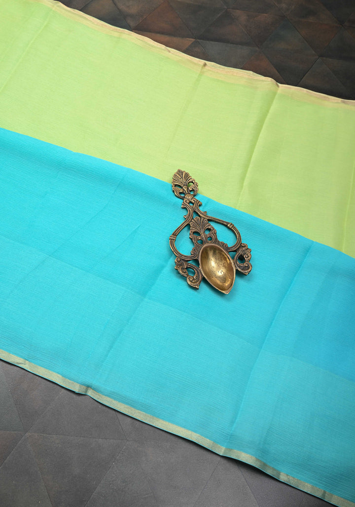 Bollywood style ombre pure chiffon Saree in shades of green and Blue , No Blouse Piece
