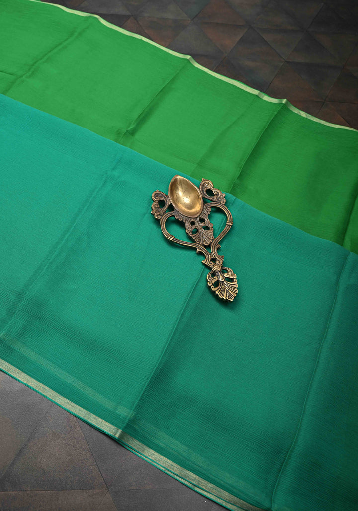 Bollywood style ombre pure chiffon Saree in Shades of green, No Blouse Piece