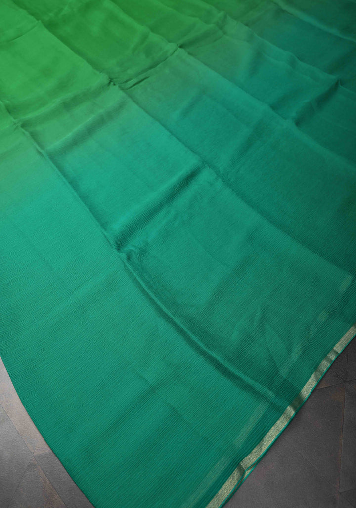 Bollywood style ombre pure chiffon Saree in Shades of green, No Blouse Piece