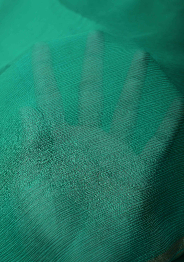 Bollywood style ombre pure chiffon Saree in Shades of green, No Blouse Piece
