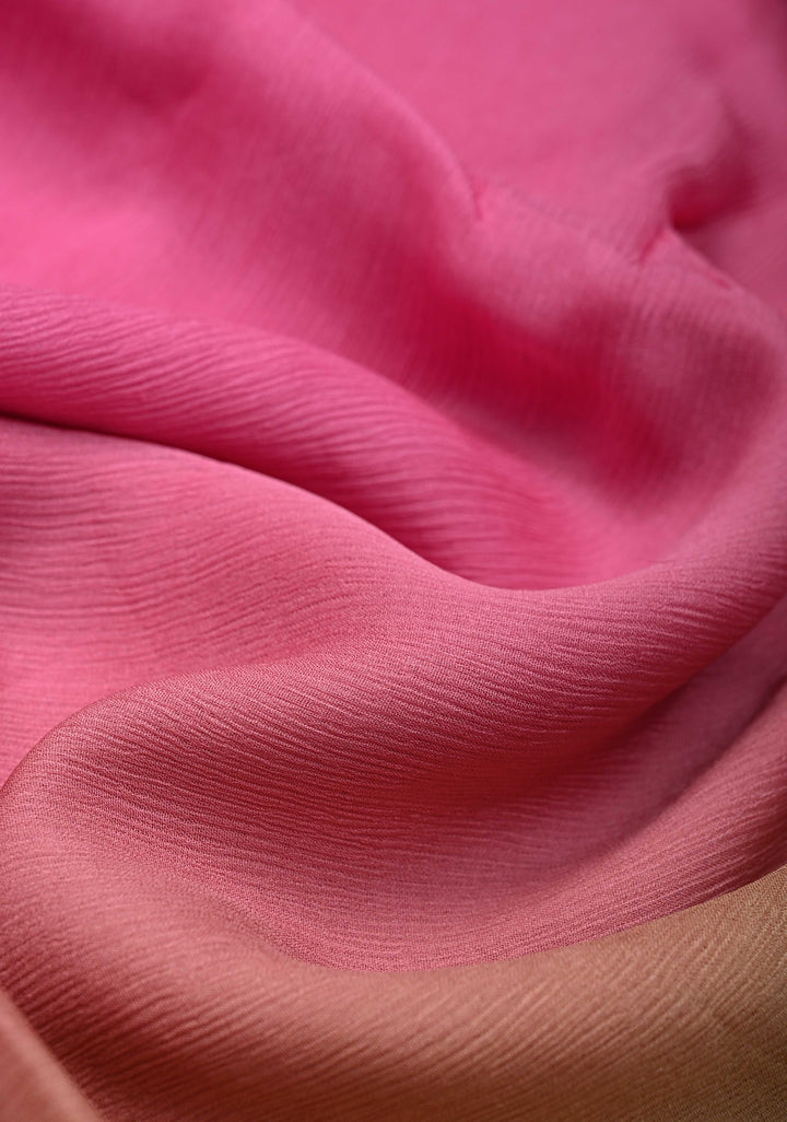 Bollywood style ombre pure chiffon Saree in Pink and Beige, No Blouse Piece