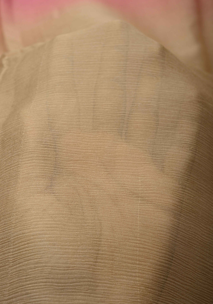 Bollywood style ombre pure chiffon Saree in Pink and Beige, No Blouse Piece