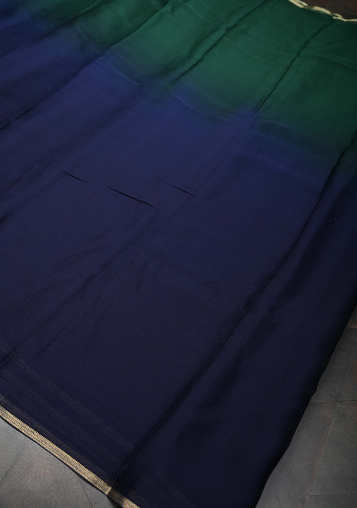 Bollywood style ombre pure chiffon Saree in Dark Navy blue and dark green, No Blouse Piece