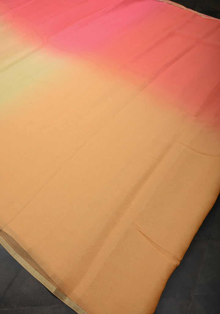 Bollywood style ombre pure chiffon Saree in Shades of orange, No Blouse Piece