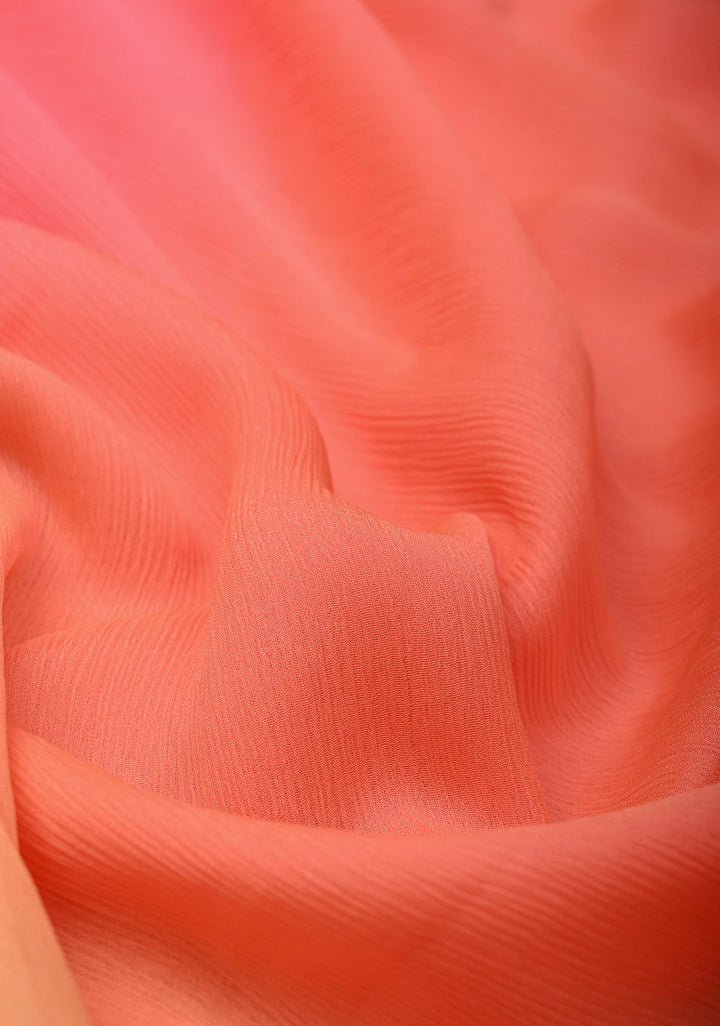 Bollywood style ombre pure chiffon Saree in Shades of orange, No Blouse Piece