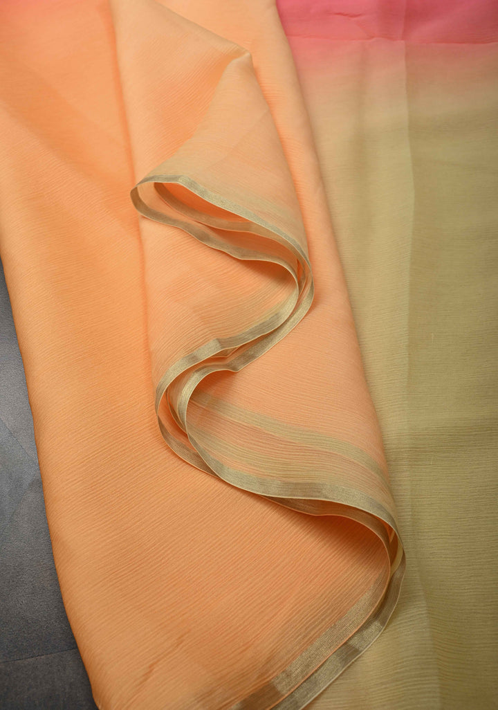 Bollywood style ombre pure chiffon Saree in Shades of orange, No Blouse Piece
