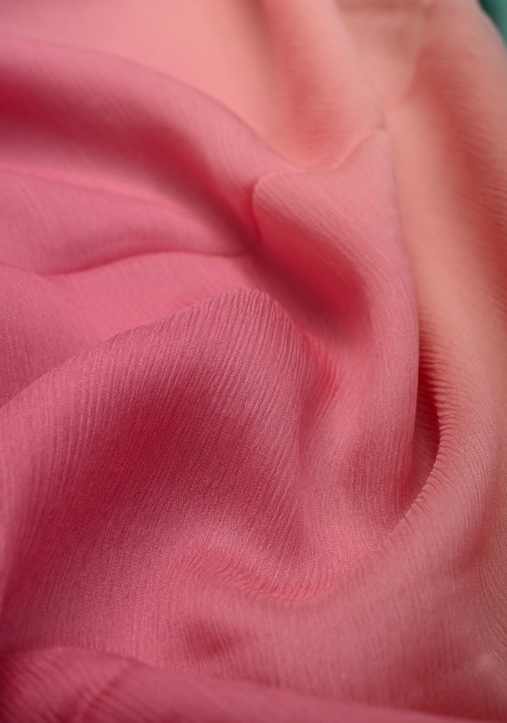 Multicolor Bollywood style ombré pure chiffon saree in shades of Blue and Pink, No Blouse Piece