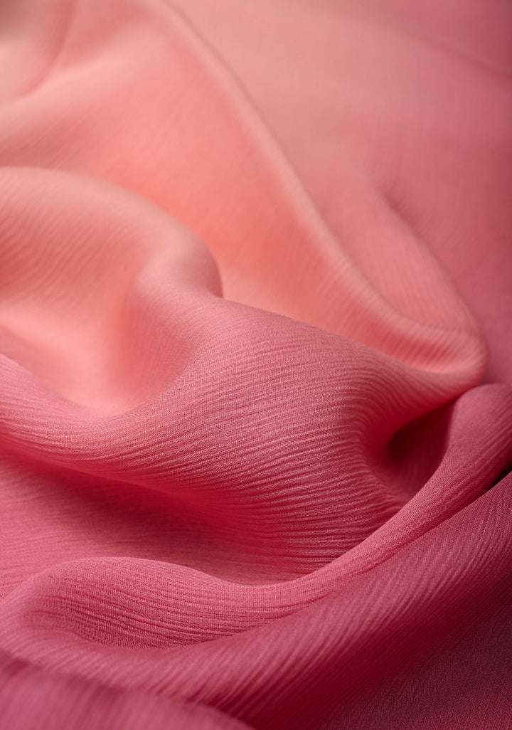 Multicolor Bollywood style ombré pure chiffon saree in shades of Blue and Pink, No Blouse Piece