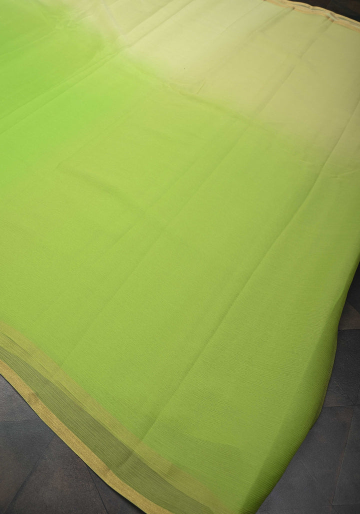 Bollywood style ombre pure chiffon Saree in shades of green, No Blouse Piece