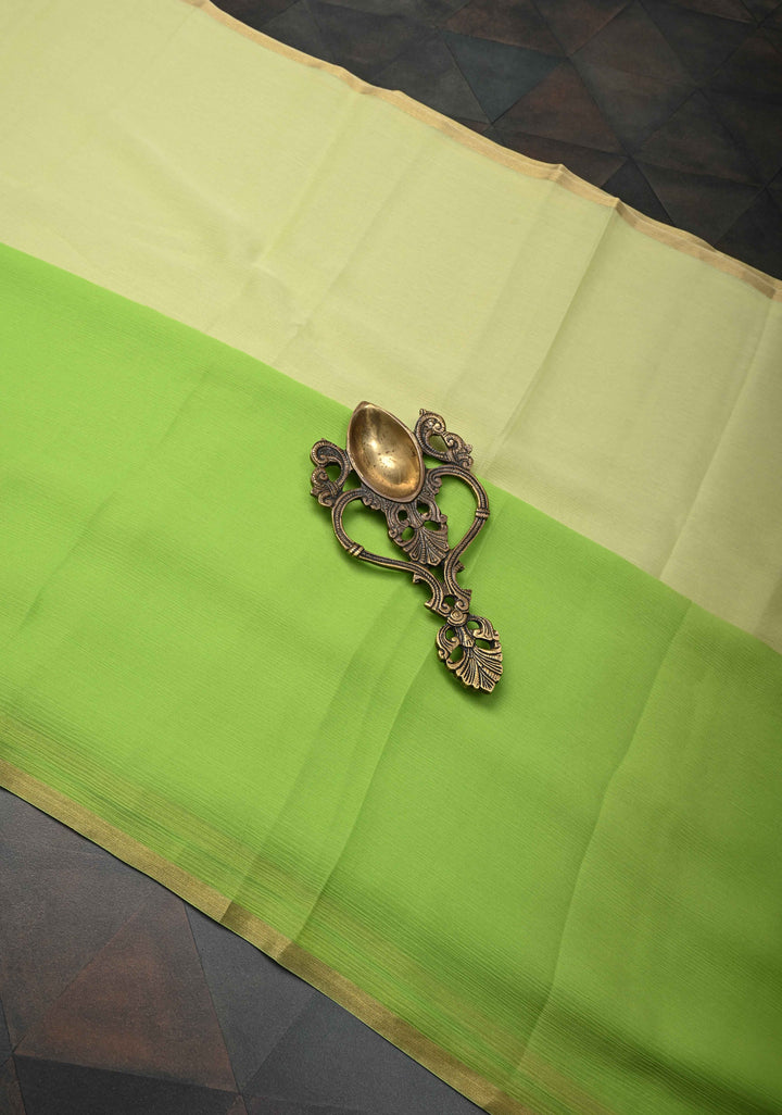 Bollywood style ombre pure chiffon Saree in shades of green, No Blouse Piece