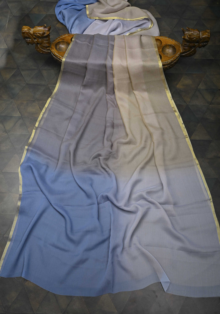 Multicolor Bollywood style ombré pure chiffon saree , No Blouse Piece