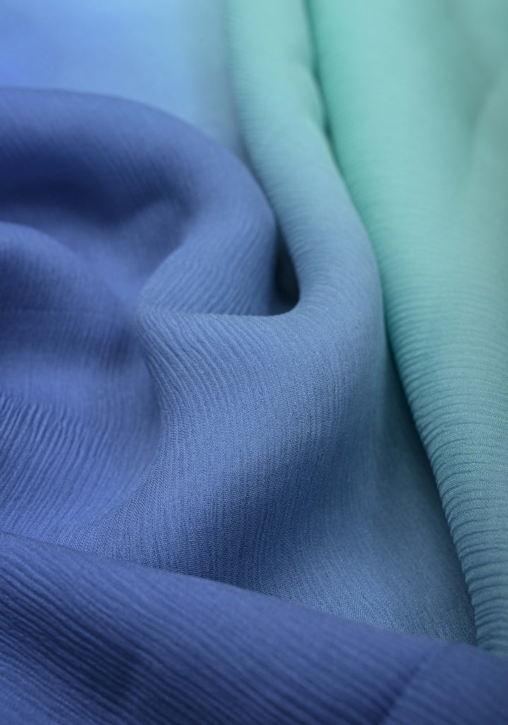 Bollywood style ombre pure chiffon Saree in Steel Blue and Ice Blue, No Blouse Piece