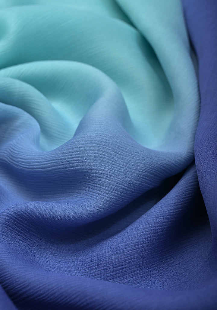 Bollywood style ombre pure chiffon Saree in Steel Blue and Ice Blue, No Blouse Piece