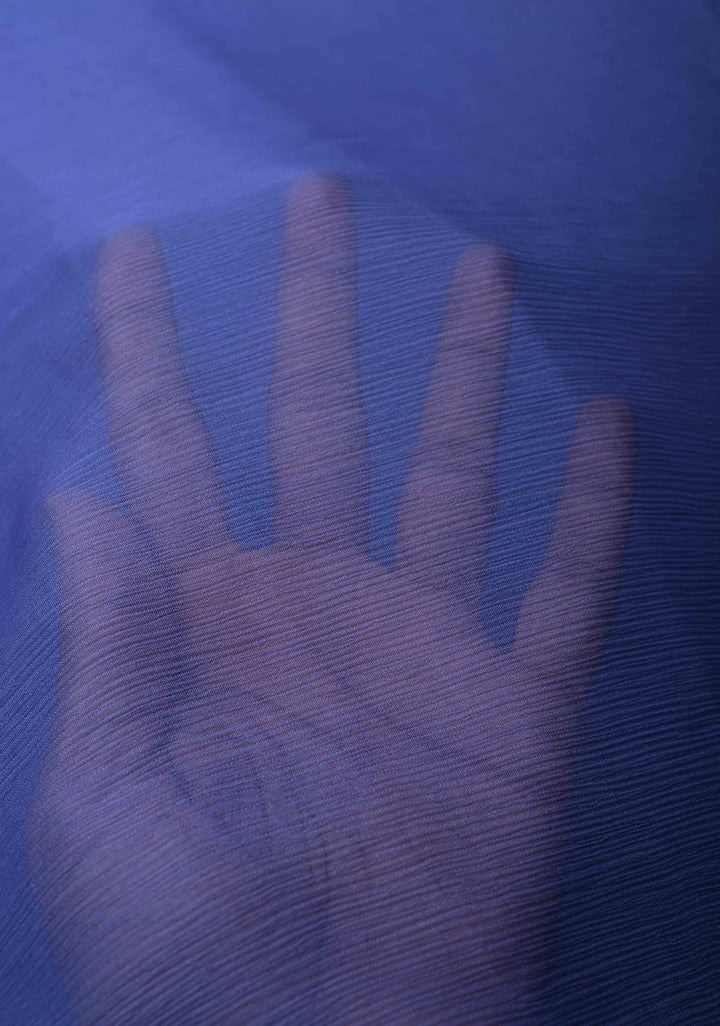 Bollywood style ombre pure chiffon Saree in Steel Blue and Ice Blue, No Blouse Piece