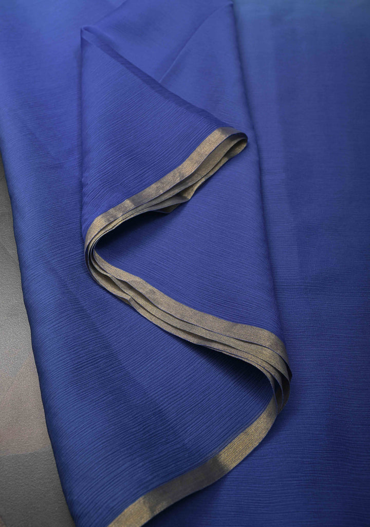 Bollywood style ombre pure chiffon Saree in Steel Blue and Ice Blue, No Blouse Piece