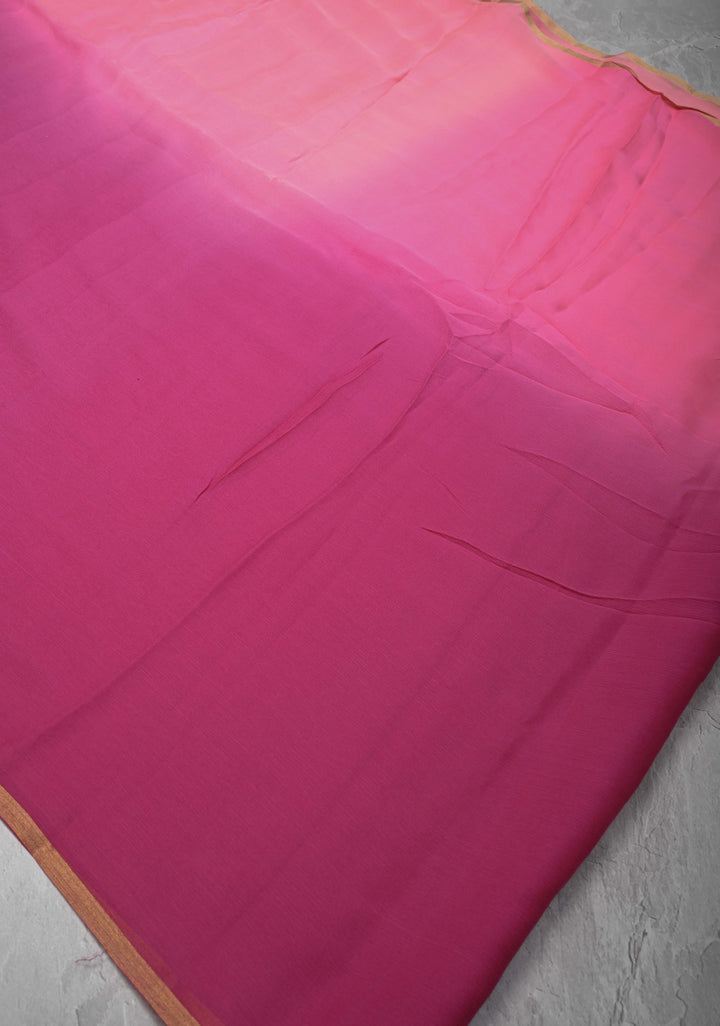 Bollywood style ombre pure chiffon Saree in Coral and Blush Pink, No Blouse Piece