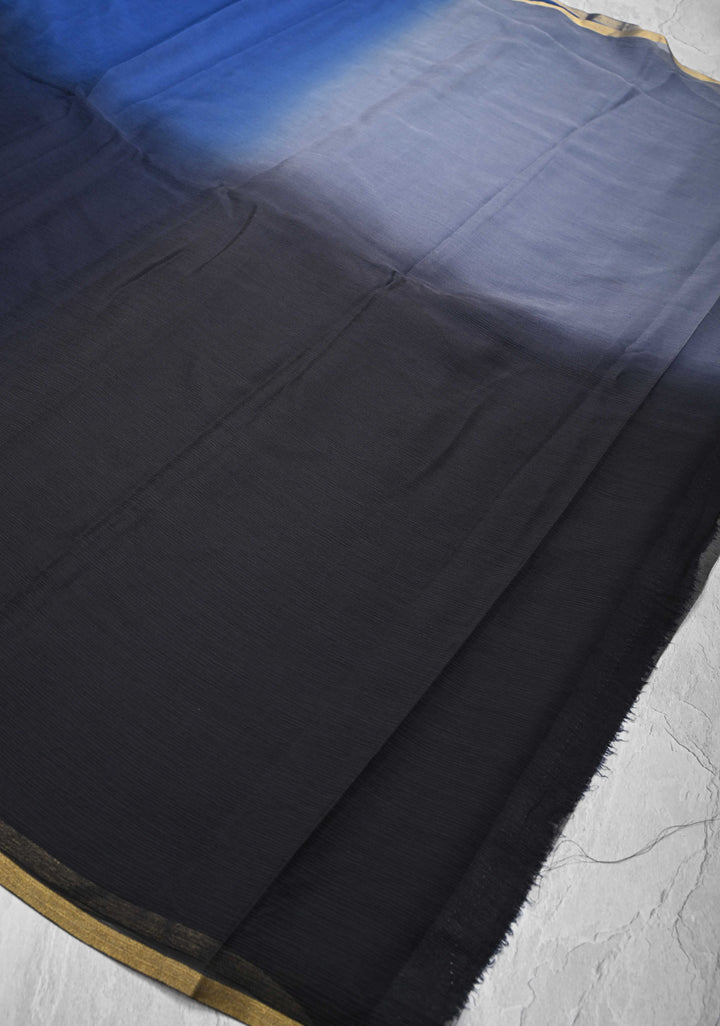 Bollywood style ombre pure chiffon Saree in black, gray  and blue, No Blouse Piece