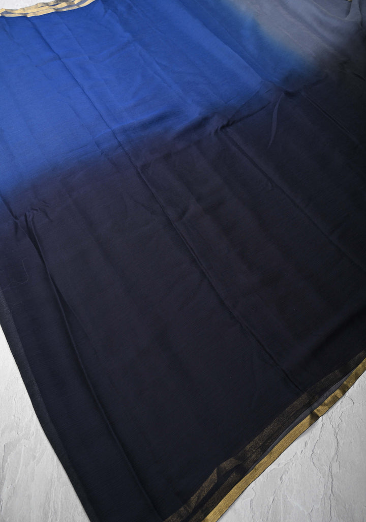 Bollywood style ombre pure chiffon Saree in black, gray  and blue, No Blouse Piece