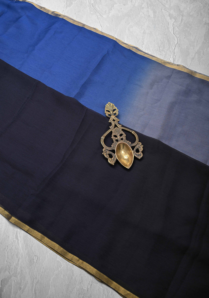 Bollywood style ombre pure chiffon Saree in black, gray  and blue, No Blouse Piece