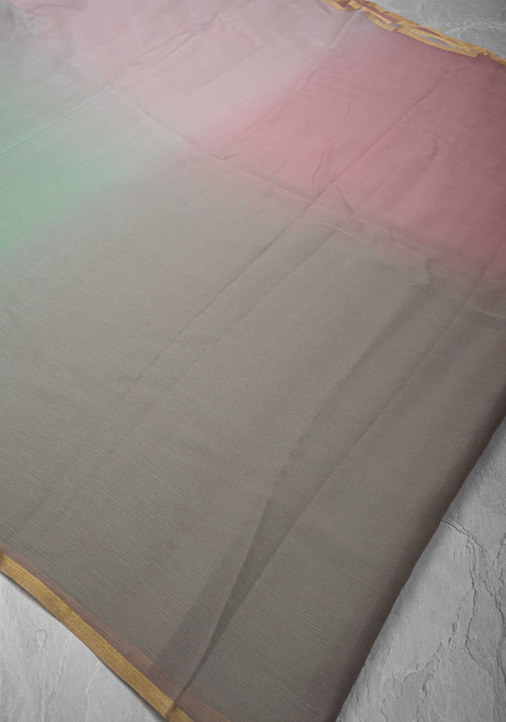 Bollywood style ombre pure chiffon Saree in Dusty Pastel Shades, No Blouse Piece