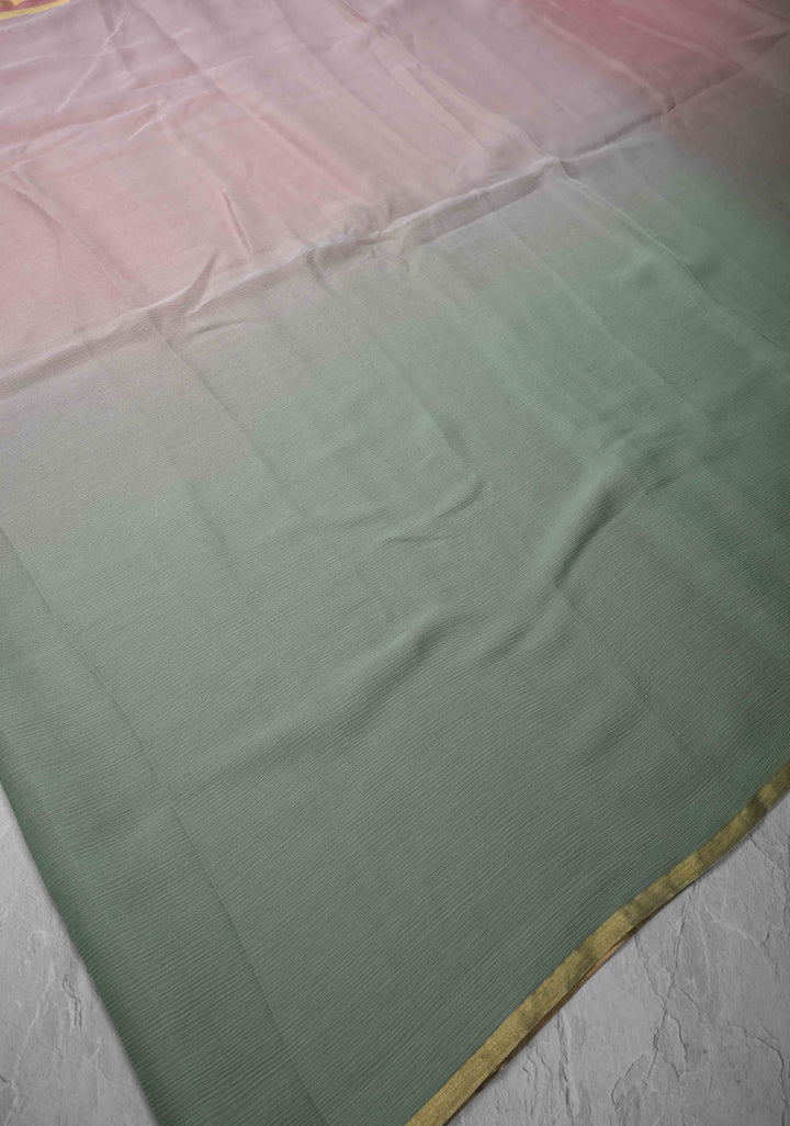 Bollywood style ombre pure chiffon Saree in Dusty Pastel Shades, No Blouse Piece