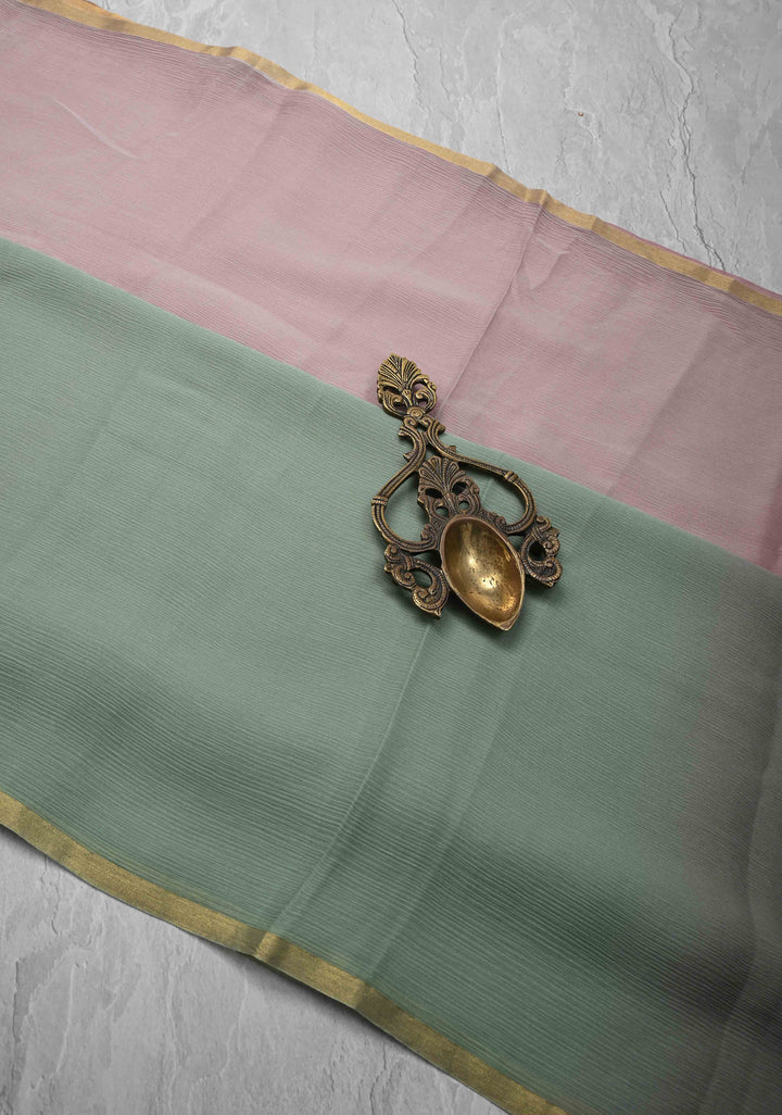 Bollywood style ombre pure chiffon Saree in Dusty Pastel Shades, No Blouse Piece