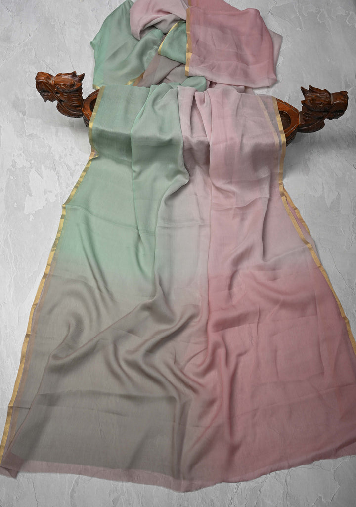Bollywood style ombre pure chiffon Saree in Dusty Pastel Shades, No Blouse Piece