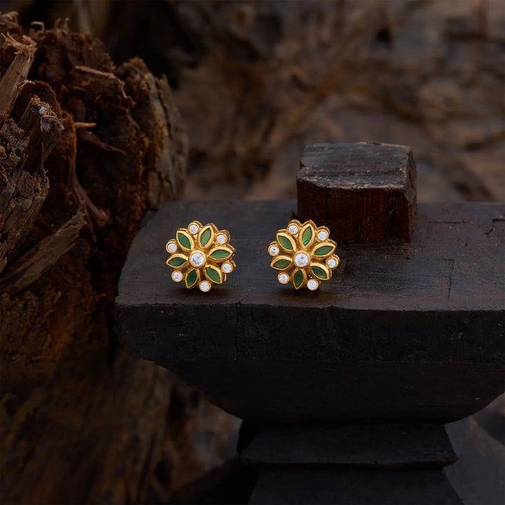 Pure 92.5 Silver, Gold Plated Deep Patra Studs
