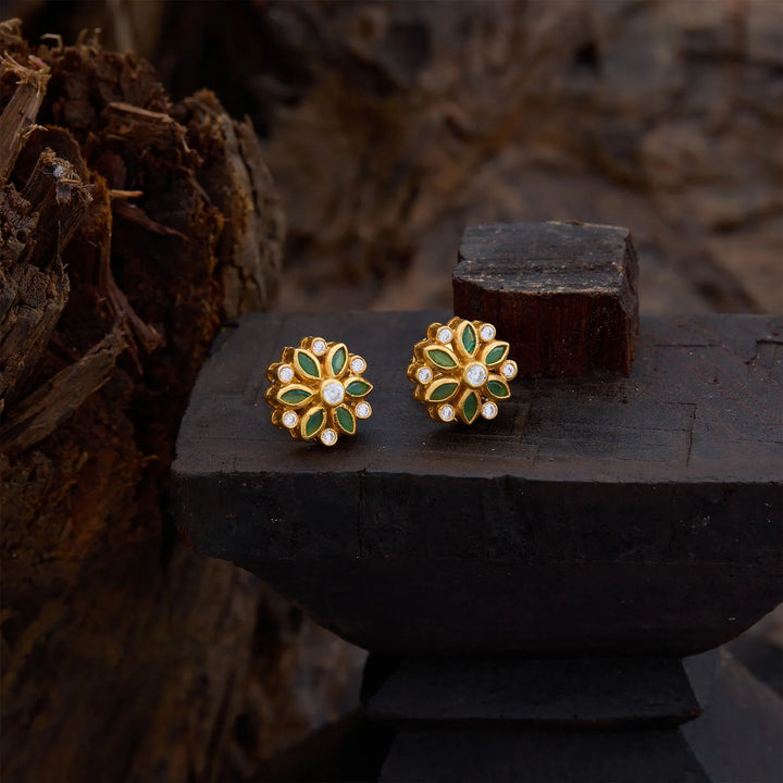 Pure 92.5 Silver, Gold Plated Deep Patra Studs