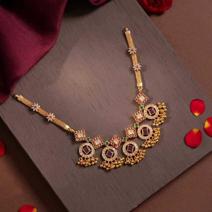 Stunning 92.5 Silver, Gold Plated Prerna Phool Short Necklace