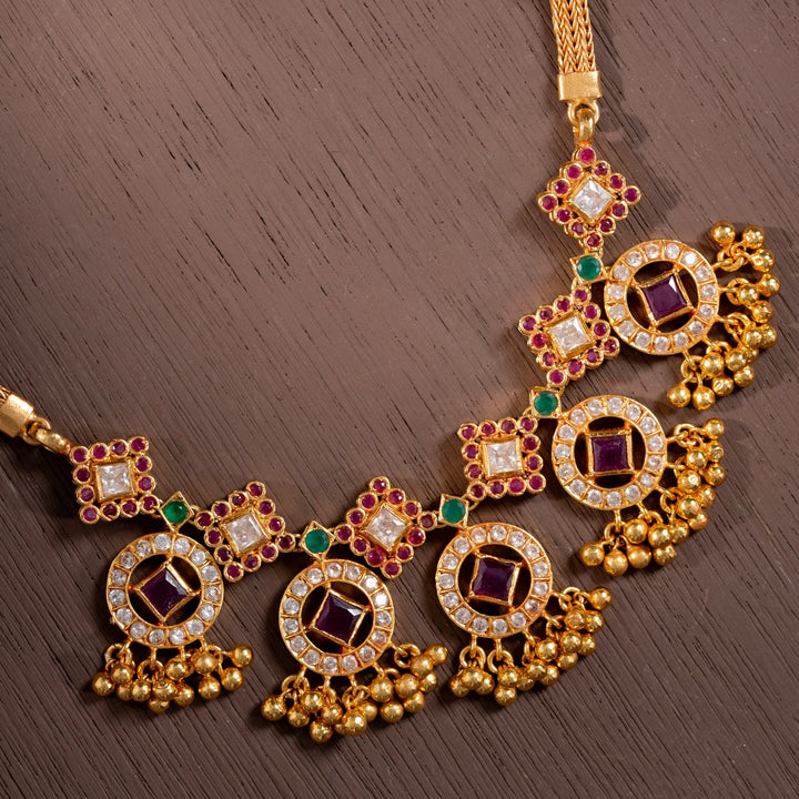 Stunning 92.5 Silver, Gold Plated Prerna Phool Short Necklace