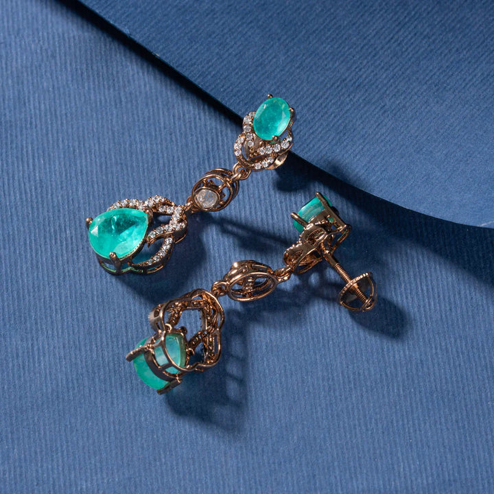 Pure 92.5 Silver, Gold Plated Victorian Oval Design Necklace Set with Mint Green Stone