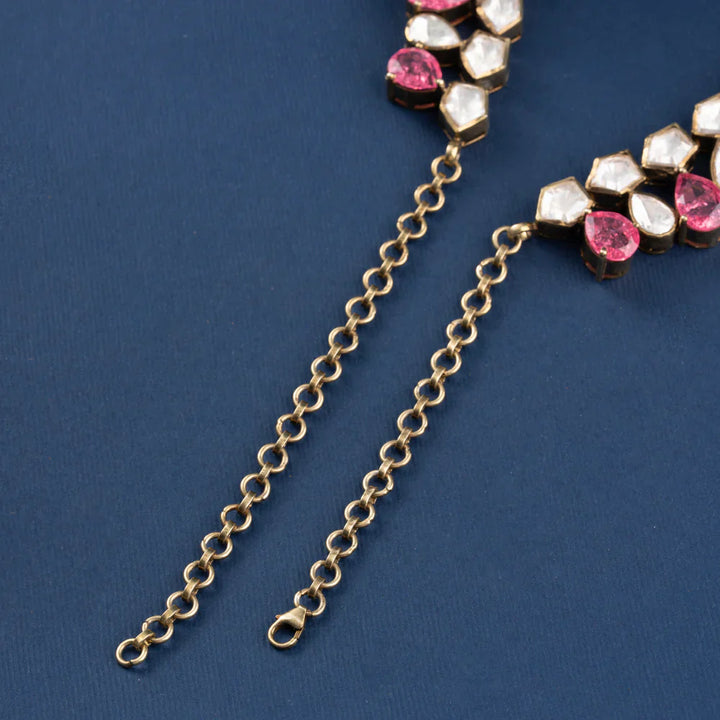 92.5 Silver, Gold Plated Jade & Rose Affair Necklace Set with Moissanite, Gemstones, and CZ stones