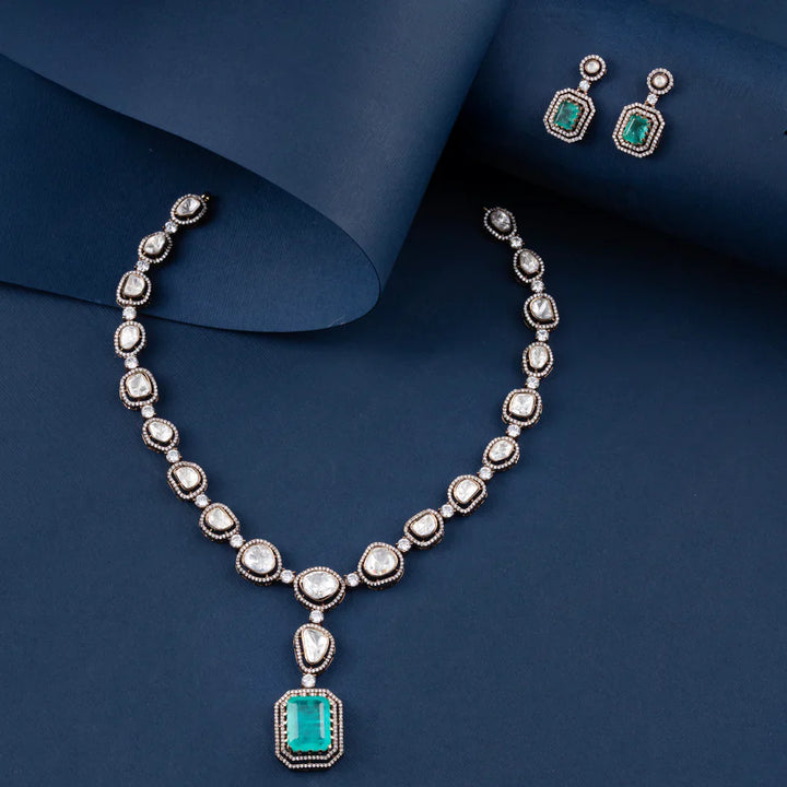 Pure 92.5 Silver, Gold Plated Serenity Victorian Necklace Set with Moissanite and Cz stones