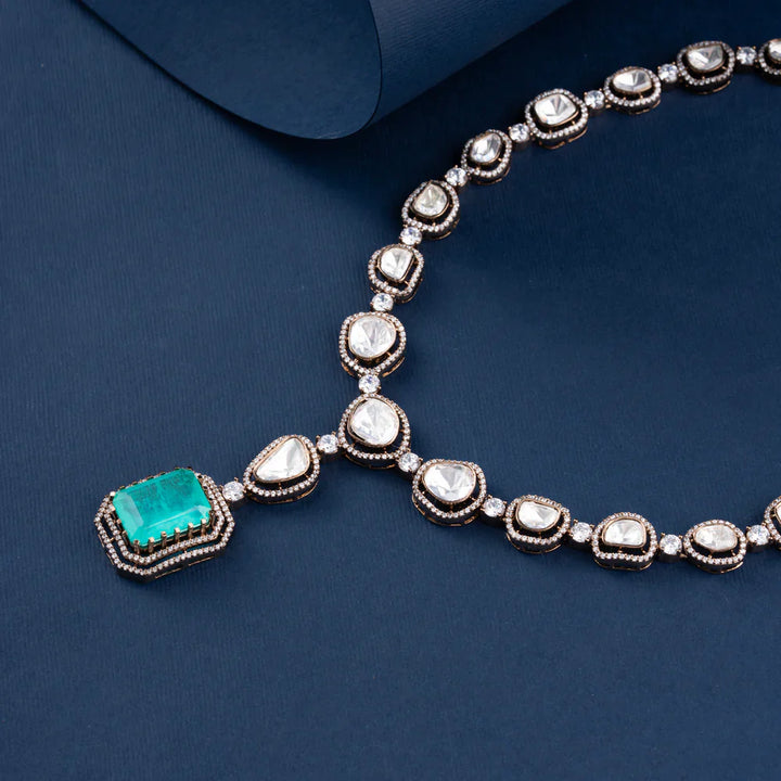 Pure 92.5 Silver, Gold Plated Serenity Victorian Necklace Set with Moissanite and Cz stones