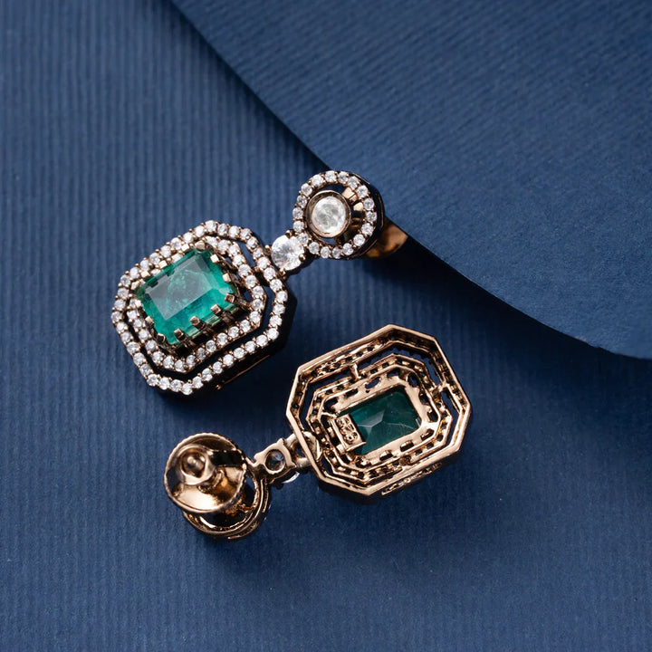 Pure 92.5 Silver, Gold Plated Serenity Victorian Necklace Set with Moissanite and Cz stones