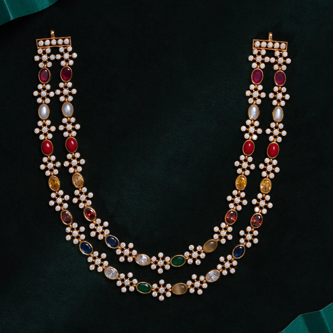 92.5 Silver, Gold Plated Celestial Navaratna Short Necklace