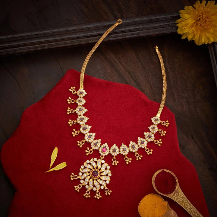 Stunning 92.5 Silver, Gold Plated Phalpushp Short Necklace