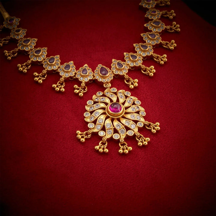 Stunning 92.5 Silver, Gold Plated Phalpushp Short Necklace