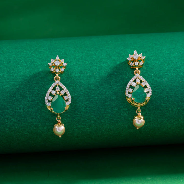 92.5 Silver, Gold Plated CZ Stones and Emeralds Florelle Shine Necklace Set