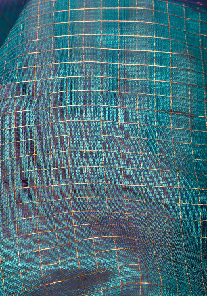 Handwoven Mangalagiri Silk Cotton Saree in Azure Blue with Zari Checks and Wide Zari Border