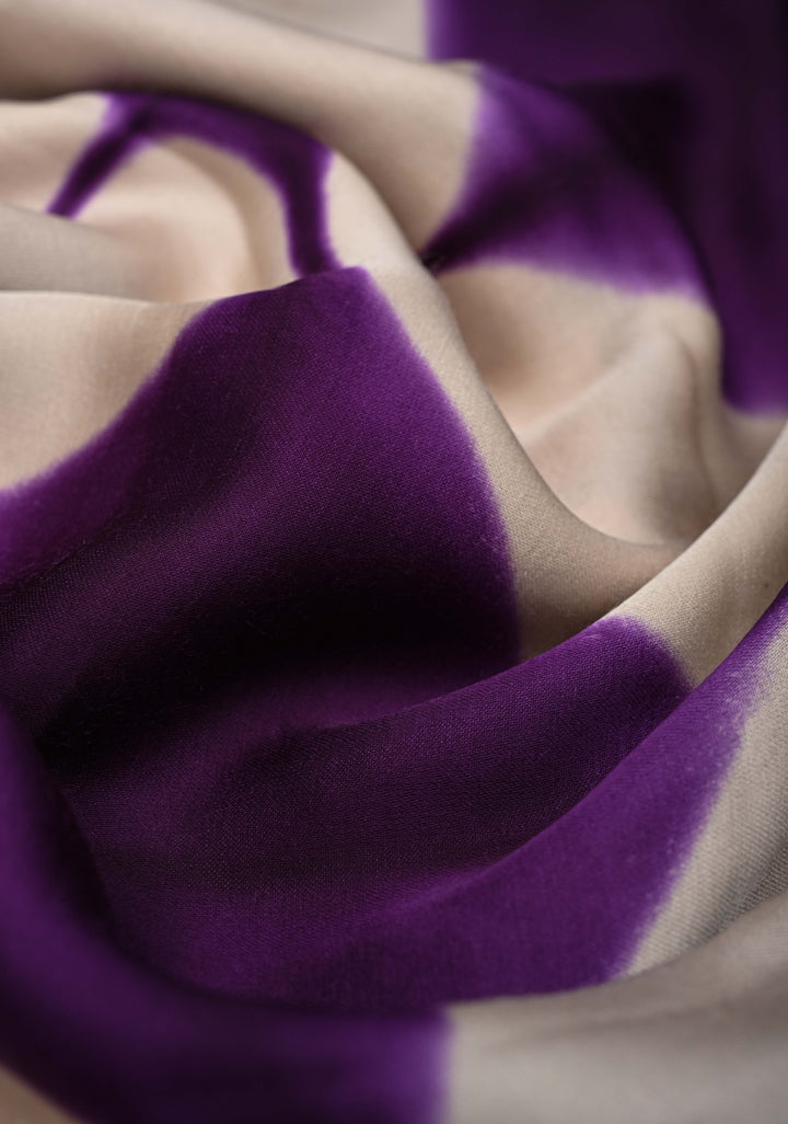 Purple Modal Silk Saree with Clamp Dye and Ajrakh Screen Print Pallu