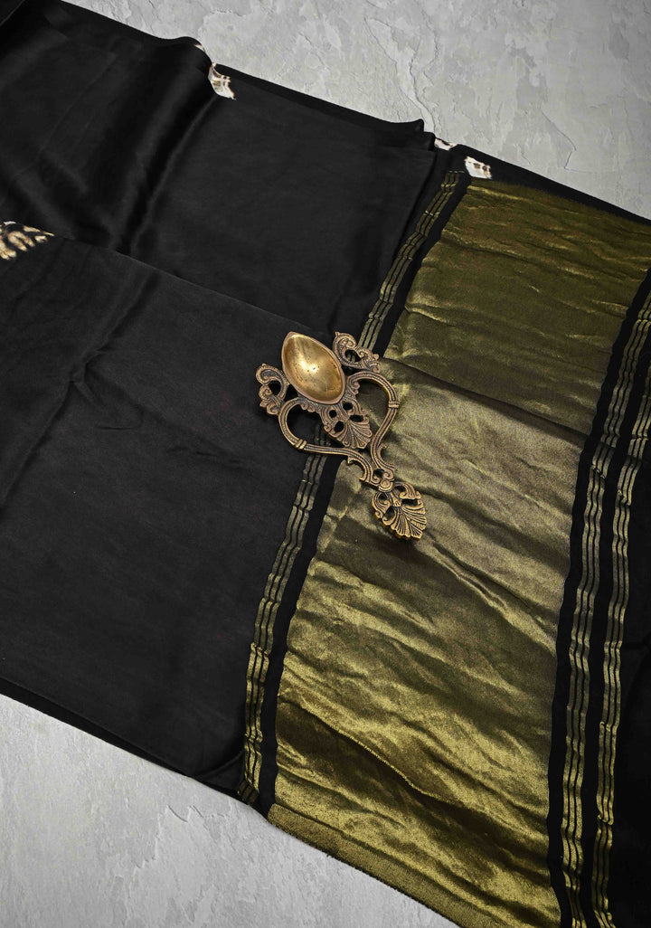 Black Modal Silk Saree with Mandala Design