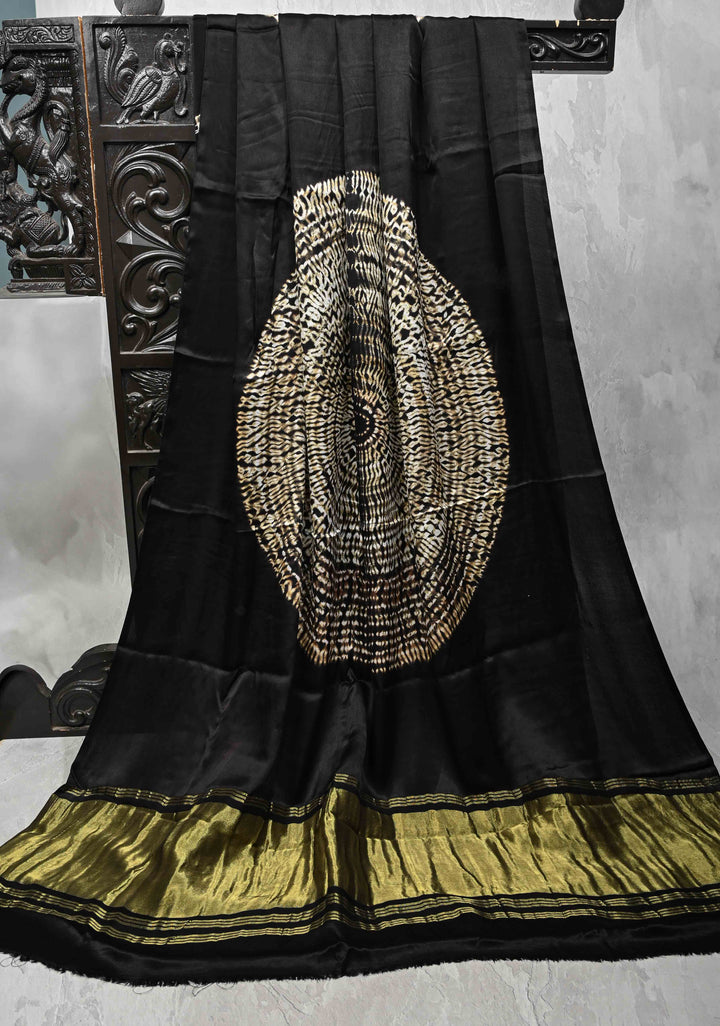 Black Modal Silk Saree with Mandala Design