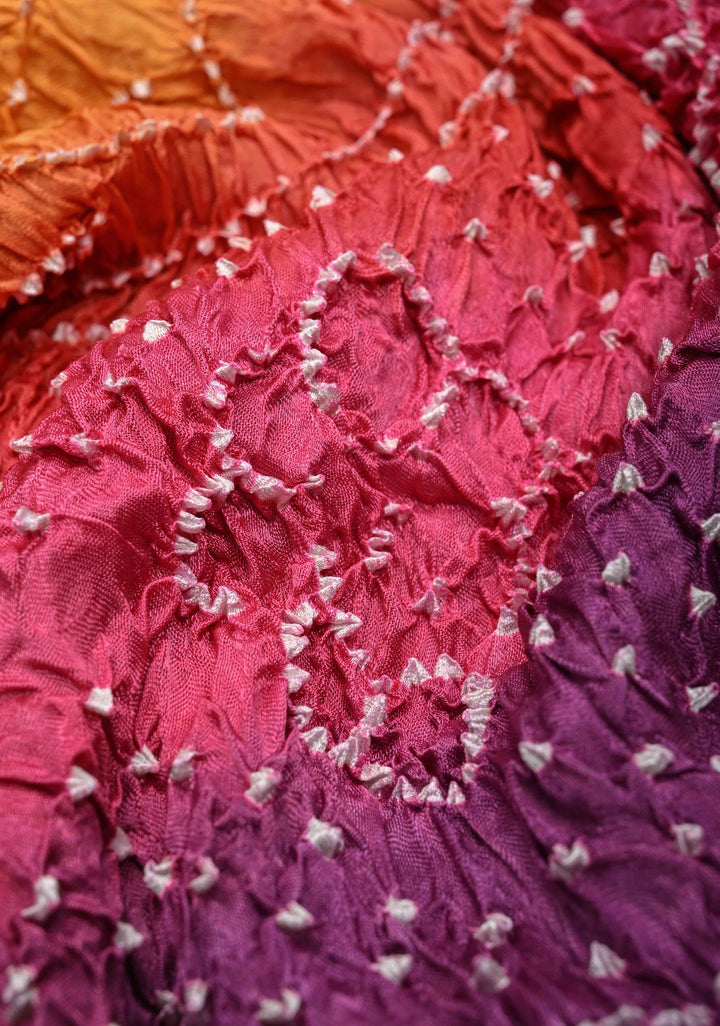 Dark Periwinkle Hand Shibori Mandala Dye and Bandhej Design on Modal Silk Saree with Satharangi  Pallu