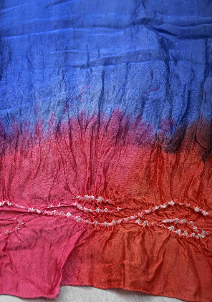 Dark Periwinkle Hand Shibori Mandala Dye and Bandhej Design on Modal Silk Saree with Satharangi  Pallu