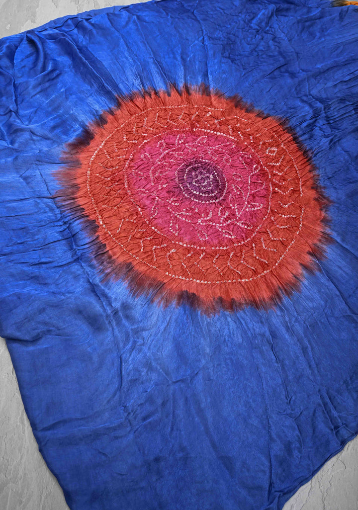 Dark Periwinkle Hand Shibori Mandala Dye and Bandhej Design on Modal Silk Saree with Satharangi  Pallu