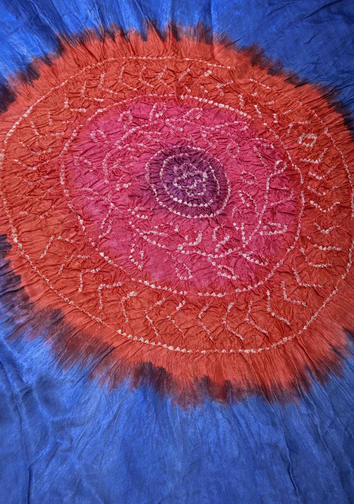 Dark Periwinkle Hand Shibori Mandala Dye and Bandhej Design on Modal Silk Saree with Satharangi  Pallu