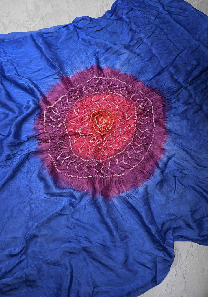 Dark Periwinkle Hand Shibori Mandala Dye and Bandhej Design on Modal Silk Saree with Satharangi  Pallu
